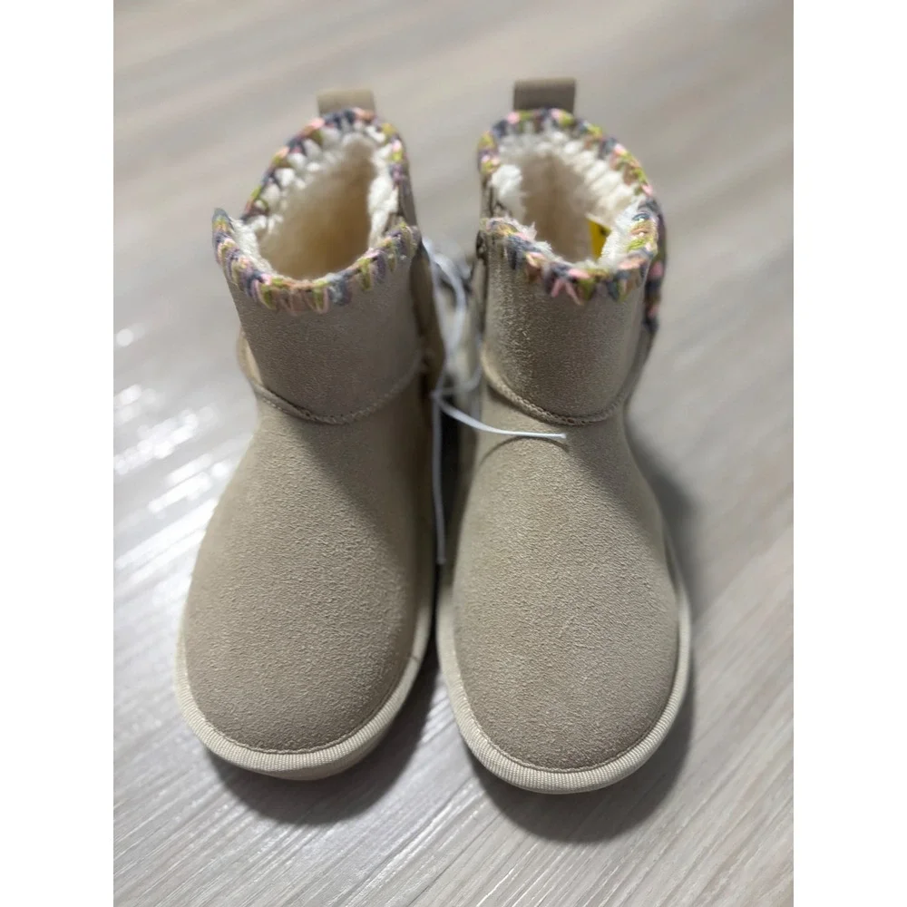MIA Girl Bekha Tan Suede Faux Fur Lined Ankle Boots Kids Size 1M LGK1050MG